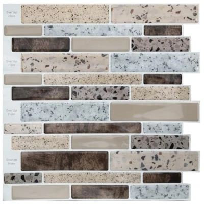 Immagine di Art3d Piastrelle per paraschizzi cucina, 10 fogli adesivi da parete, bagno, lavanderia, paraschizzi, 30,5 x cm, design pietra marrone