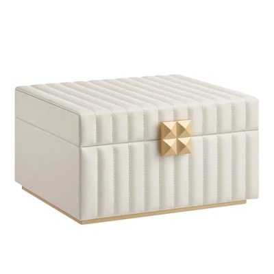 Immagine di SONGMICS HOME ANAH Collection Scatola portagioie a 2 ripiani con specchio, organizer, vassoio rimovibile, superficie in PU cuciture, effetto sospeso, 21,5 x 24 13,5 cm, idea regalo, bianco