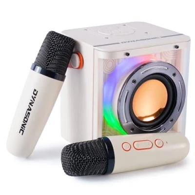 Immagine di DYNASONIC B52. Karaoke con due microfoni. Altoparlante Bluetooth per bambini. Giocattolo elettronico bambini (Bianco)