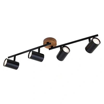 Immagine di Briloner Leuchten Faretto, Lampada da soffitto retrò, Vintage, Girevole e inclinabile, 4X GU10, Metallo Legno, Nero, 682x90x145mm (LxPxH)