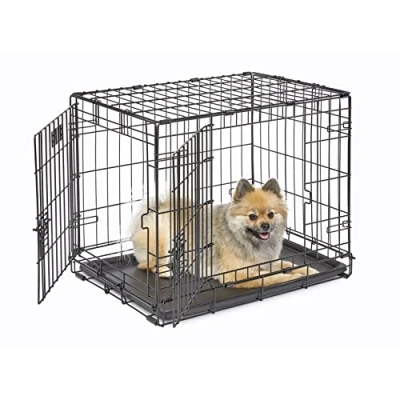Immagine di MidWest Homes for Pets Gabbia per cani iCrate a porta doppia, lunga 60,96 cm, con vaschetta tenuta stagna, piedini protettivi, pannello divisorio e caratteristiche brevettate, nero, mod. 1524