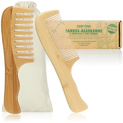 Immagine di com four® Set di 2 Pezzi Premium Pettine per Capelli in bambù, pettini Legno sostenibile (Pettini Parti)