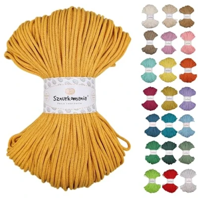 Immagine di cordoncino di cotone intrecciato 3 mm 100 m, 46 colori, per uncinetto, corda macramè, filato alta qualità, Sznurkomania (giallo)