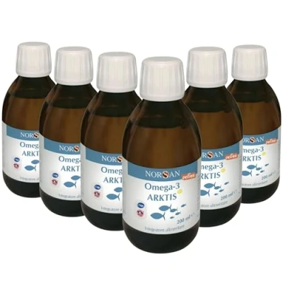 Immagine di NORSAN Arktis omega 3 2000mg I Olio di fegato merluzzo liquido senza reflusso 6x200 ml EPA DHA Integratore pesce con 800 UI vitamina D3