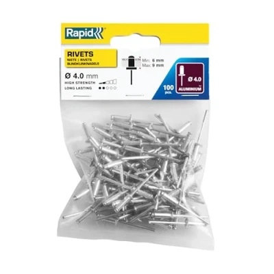 Immagine di Rapid 5000379 Rivetti Standard in alluminio e metallo, 4 x 12 mm, confezione da 100 pezzi