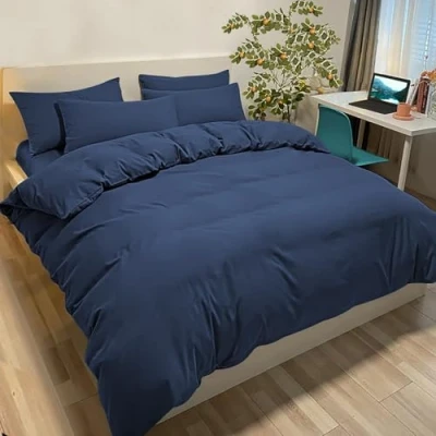 Immagine di Set Copripiumino Singolo 155x200 CM (1 Federa 50x80) Monocromatico in Microfibra Blu, Morbido ed Ipoallergenico, Inclusa 50x80