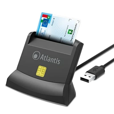 Immagine di ATLANTIS lettore smart card P005 SMARTCRV U, tessera sanitaria, carta nazionale dei servizi, attivazione spid e firma digitale, per pc notebook, porta usb, Nero