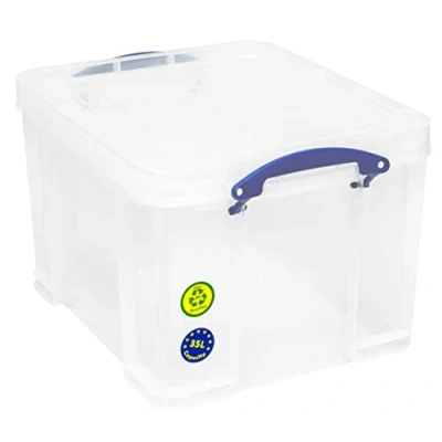 Immagine di Really Useful Box Contenitore trasparente da 35 litri utile in ufficio e come generico portaoggetti