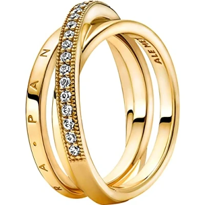 Immagine di PANDORA Signature Anello con pavé incrociato a tripla banda placcato in oro 14k zirconi cubici trasparenti, 60
