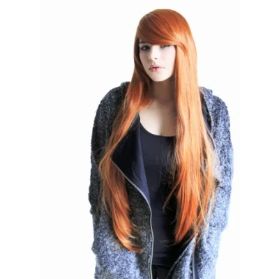 Immagine di Prettyland C360 Parrucca Liscia Lunga 85cm Voluminosa in Rosso Rame Arancione Con Frangia