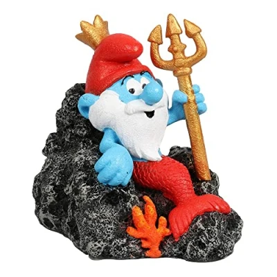 Immagine di Aqua Della, statuetta dei puffi sotto l`acqua Nettuno, 9,4 x 6,8 8,5 cm, altamente dettagliata e realizzata in resina di poliestere, non tossico pH neutro, per acquari d&#039;acqua dolce acqua