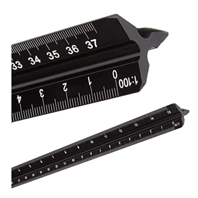 Immagine di Righello In Scala, 30 CM Triangolare Alluminio Scala Metrica per Architetti e Ingegneri 1:20, 1:25, 1:50, 1:75, 1:100, 1:125
