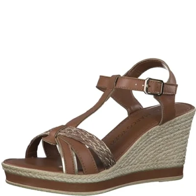 Immagine di MARCO TOZZI Sandali Donna con Tacco a Zeppa Cinturino Regolabile in Pelle, Marrone (Cognac Comb), 39 EU