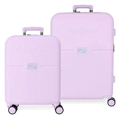 Immagine di Pepe Jeans Accent Set Valigia Viola 55/70 cm ABS Rigido Chiusura TSA Integrata 116L 7,54 kg 4 Doppie Ruote Bagaglio a Mano