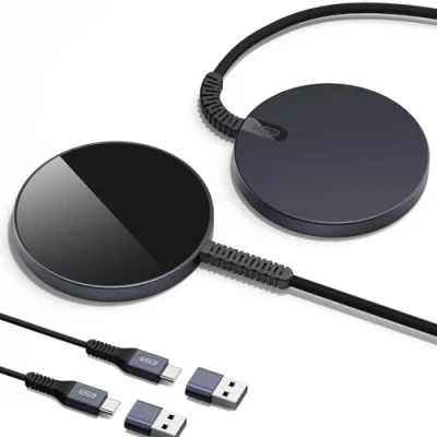 Immagine di ESR HaloLock Caricatore Wireless Magnetico, Compatibile con iPhone 16/16 Plus/16 Pro/16 PRO Max/15/14/13/12, Airpods 4, MagSafe aggancio Magnetico Resistente, 2 Pezzi, Nero