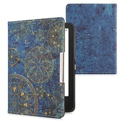 Immagine di kwmobile Custodia eReader Compatibile con Tolino Vision 1/2 / 3/4 HD Cover eBook Reader Flip Case giallo/blu scuro Mandala Dorato