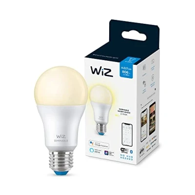 Immagine di WiZ Lampadina Smart WiFi, Luce Bianca Calda Dimmerabile, E27, 8W, Tecnologia SpaceSense, Controllo Vocale (Alexa, Apple HomeKit, Google Home)