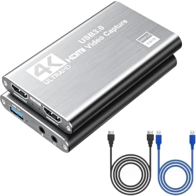 Immagine di 4K HDMI Video Capture Card,USB3.0 1080P 60FPS Recorder,Nintendo Switch Card per streaming Gaming e Broadcasting,funziona con Xbox Series X/S,Xbox One X/S,PS4,OBS,fotocamera,PC (Gray)