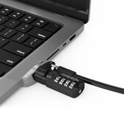 Immagine di Compulocks Ledge Lock Adattatore per MacBook Pro 14&quot; M1, M2 &amp; M3 con combinazione cavo di blocco argento