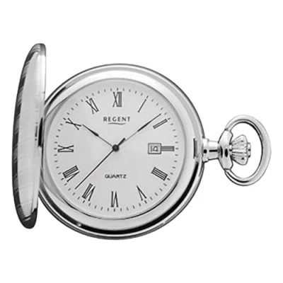 Immagine di REGENT Orologio da tasca uomo Savonnette Coperchio pieghevole 47 MM Quarzo Bianco Numeri romani Data, P 737 Argento, Classico