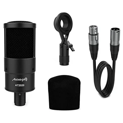 Immagine di Audibax AT2020 Microfono a Condensatore da Studio Include Cavo XLR, Clip di Montaggio e Parabrezza Risposta in Frequenza 50 Hz/20 KHz Professionale con Schema Polare Cardioide