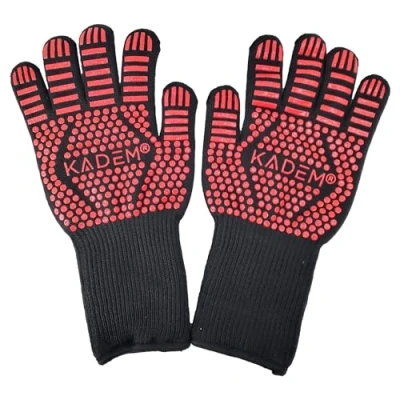 Immagine di Guanti da forno unisex resistenti al calore fino a 800 C ignifughi antiscivolo protezione dal classico rosso L/XL