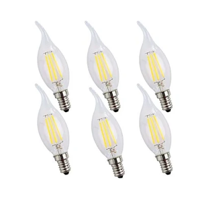 Immagine di Lampadine a Fiamma di Candela LED E14, 4W Lampada Filamento, Bianca Fredda 6500K, 400 Lumen, Equivalenti 40W, 360 Angolo Luminoso, Non Dimmerabile, 6 Pezzi