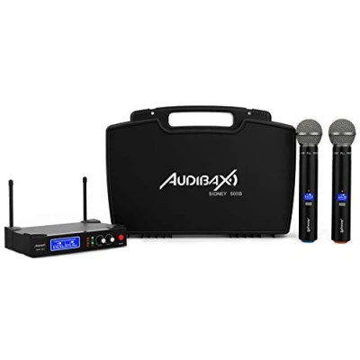Immagine di Audibax Sidney 500 B Sistema Microfonico Wireless UHF Doppio Microfono Portatile Professionale Modulazione Analogica Include Custodia per Il Trasporto Portata 50 Metri