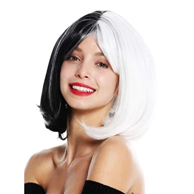 Immagine di WIG ME UP GFW2289L 1+1001 Parrucca Donna Cospaly Corta Bob lungo Frangetta Voluminosa Liscia Metà Nero Bianco