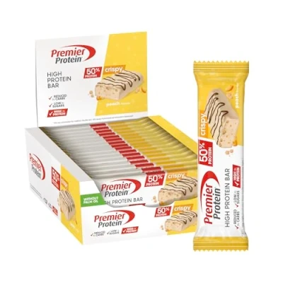 Immagine di Premier Protein High Bar Crispy Peach 16x40g Barretta ad alto contenuto proteico e a basso di zuccheri + Senza olio palma