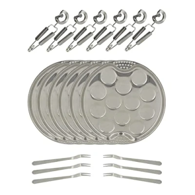 Immagine di Menastyl 5040063 The Kitchenette Servizio 18 Pezzi, 6 Piatti da 12 Ø 19 cm + pinzette forchette per lumache, Acciaio Inossidabile