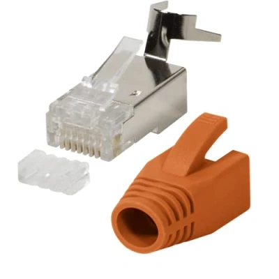Immagine di Faconet Confezione da 20 connettori di rete RJ45, CAT 7A, 6A, cat7, fino a 10 Gigabit, connettore modulare, protezione antipiega, cavo LAN, arancione, cat8.1, AWG23