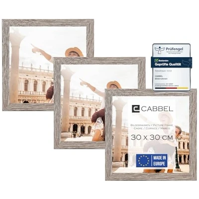 Immagine di CABBEL confezione da tre (3 pezzi) cornici 30x30 cm in legno MDF Rovere scuro con plexiglass infrangibile/Moderno