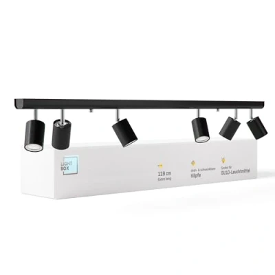 Immagine di Lightbox lampada da soffitto LED 6 fiamme faretto con spot orientabili per soggiorno, cucina o camera letto (interno) x presa GU10 in metallo nero