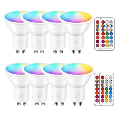 Immagine di iLC LED Lampadine Faretto GU10 colorate Cambiare colore Lampadina RGB Bianco Dimmerabile Caldo 2700K Equivalenti a 40 W 5 Watt RGBW Colori Telecomando Incluso (Confezione da 8)