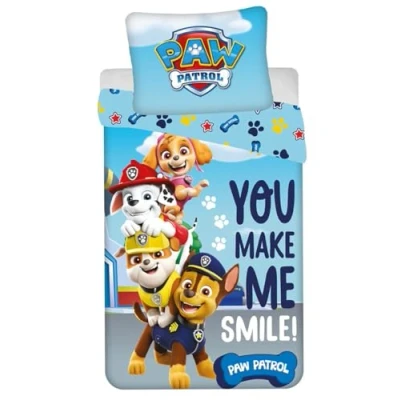 Immagine di Jerry Fabrics Paw Patrol Biancheria da letto per bambini, motivo: You Make Me Smile, Skye, Marshall, Everest, Chase, Rubble, 140 x 200 cm + federa 70 90 cm, 100% cotone