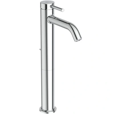 Immagine di Ideal Standard Ceraline, Miscelatore monocomando alto, Rubinetto lavabo vessel Con cartuccia FirmaFlow, asta di comando e piletta, Sistema BlueStart, Easyfix, Cromato