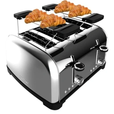 Immagine di Cecotec Tostapane Verticale 4 Slot Brevi Toastin&#039; time 1700 Double Inox. W, fette di pane, fessura larga 3,8 cm, 2 supporti per panini e vassoio raccogli briciole, acciaio inossidabile