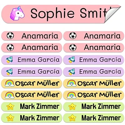 Immagine di Haberdashery Online 50 Etichette Adesive Personalizzate, Resistenti al Microonde e Lavastoviglie, Ideali per Contrassegnare Oggetti Multiuso, 4 Varianti di Colori, Shapes, 6 x 1 cm, Vinile.