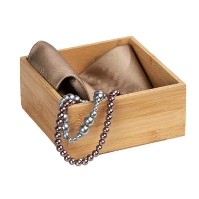 Immagine di Wenko Contenitore in bambù Terra M, Pratica Scatola per armadi e mensole Cucina, Bagno Tutta la casa, Trasparente di Piccoli Utensili, 15x7x15cm, Naturale