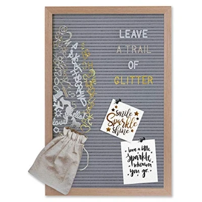 Immagine di Gadgy ® Retro Letter Board Grigio con Lettere in Oro 510 Oro, Argento e Bianco, Legno, Nero, 30 x 45 cm