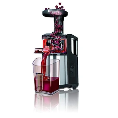 Immagine di MPM MSO 12M Estrattore a Freddo di Frutta e Verdura, Bassa velocità 60 RPM, Spremiagrumi Lento, Bocca Larga, Funzione Inversa, Inossidabile, 150W, 120 W, 0.8 Litri, Nero/Acciaio Inox