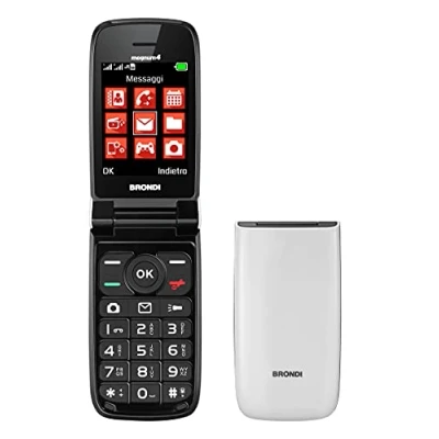 Immagine di Brondi Magnum 4 Telefono Cellulare Maxi Display, Tastiera Fisica Retroilluminata, Dual Sim, 1.3 MP, Li ion 800 mAh, Flip Attivo, Bianco