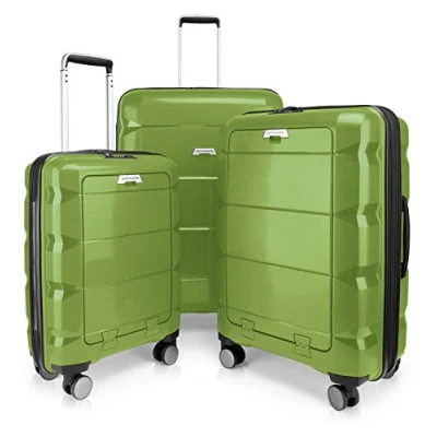 Immagine di Hauptstadtkoffer Britz Valigetta rigida con scomparto per computer portatile, trolley da viaggio espandibile, TSA, 4 ruote, verde chiaro, Koffer Set, Set di valigie