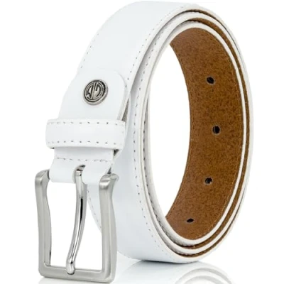 Immagine di Lindenmann cintura uomo in pelle bovina, 30mm di larghezza e 3.8 mm spessore, accorciabile, cintura, pelle, classica, con trapunto doppio, XXL, bianco, Größe/Size:115