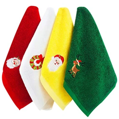 Immagine di Yunobi Set di 4 asciugamani natalizi in puro cotone al 100% per lavabo, bagno, cucina, decorazione