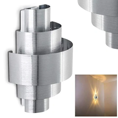 Immagine di lampada da parete Lucillo in metallo alluminio spazzolato, moderna con effetto up &amp; down, 1 x E14, per interni luce, senza lampadina/e