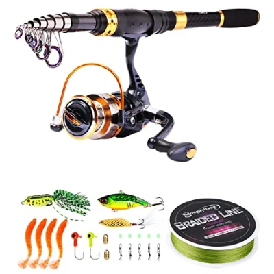 Immagine di Sougayilang Canna da pesca combinata con mulinello telescopico in fibra di carbonio spinning Esche Accessori per attrezzatura viaggi acqua salata e