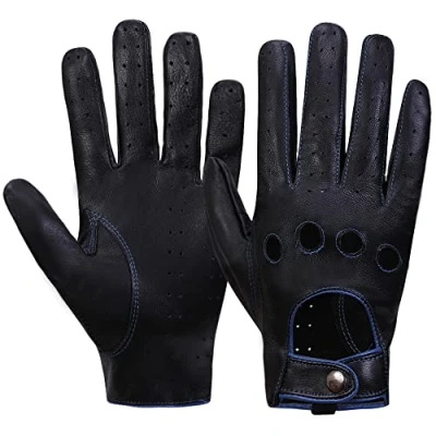 Immagine di MGGMOKAY Guanti da guida in pelle touchscreen uomo sfoderati,nero blu,L