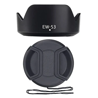 Immagine di Copriobiettivo anteriore da 49 mm e paraluce EW 53 per Canon M50 M100 M6 con EF M 15 45 è STM, S 35 f/2.8 sostituisce obiettivo (1 tappo + 1 paraluce)